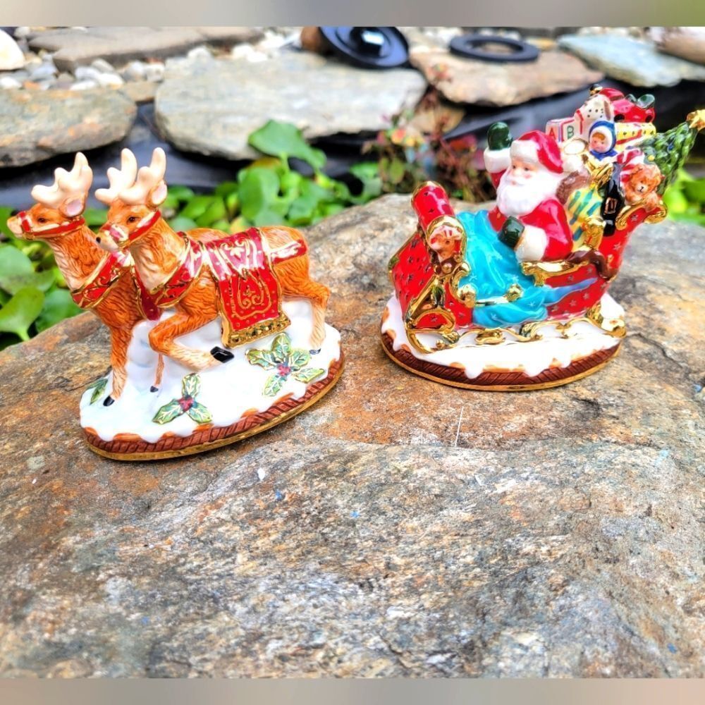 Santa Sleigh & Reindeer Salt & Pepper Shaker Christopher Radko